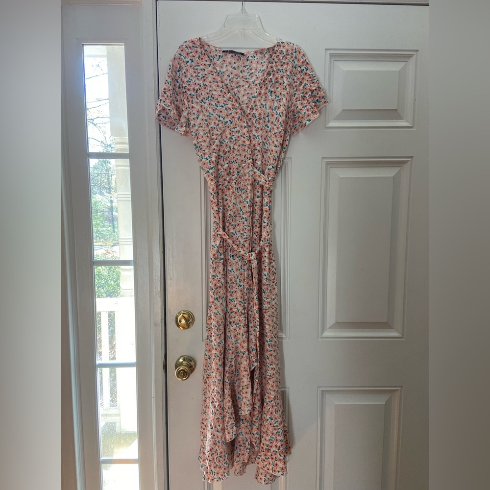 Simplee Apparel Pink Ruffled Wrap Sundress